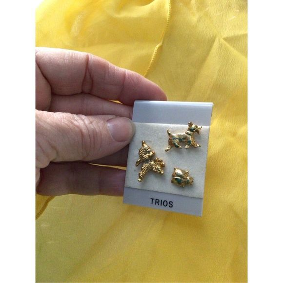 Vintage Lapel Pins Trio Set Scottie Dog, Lady Bug, Lamb Gold - Picture 11 of 12